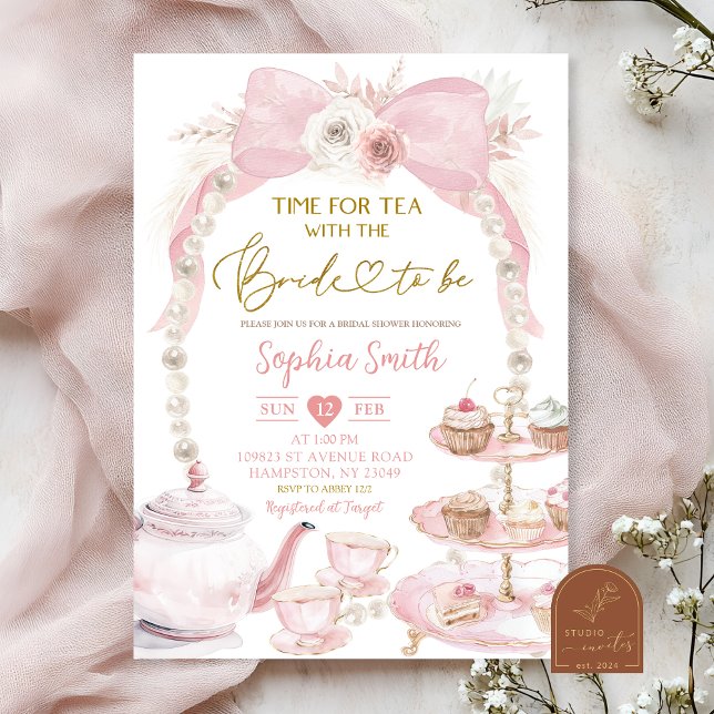 Pink Coquette Time For Tea Bride to Be Invitation (Creator Uploaded)