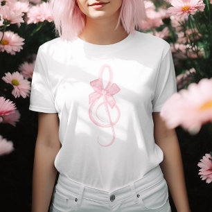 Pink Coquette Treble Clef Music Bow Simple T-Shirt