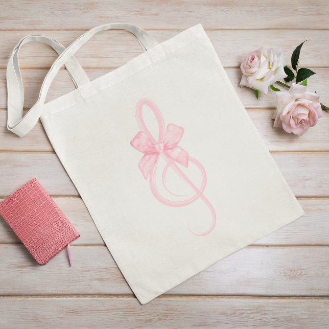 Pink Coquette Treble Clef Music Bow Tote Bag (Creator Uploaded)