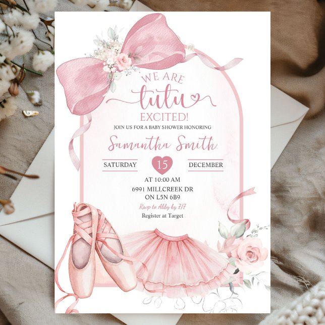 Pink Coquette Tutu Excited Ballerina Baby Shower Invitation (Creator Uploaded)