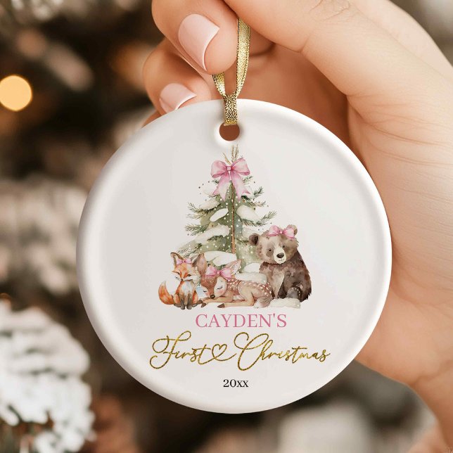 Pink Coquette Woodland First Christmas Ornament (Creator Uploaded)