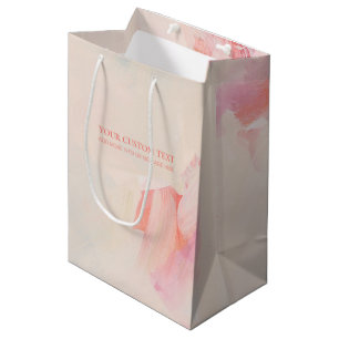 Pink & Coral Abstract Art Painting Custom Text   Medium Gift Bag