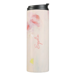 Pink & Coral Abstract Art Painting Name Thermal Tumbler