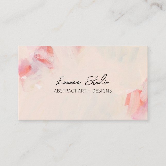 Pink & Coral Abstract Floral Simple Artsy  Business Card (Front)