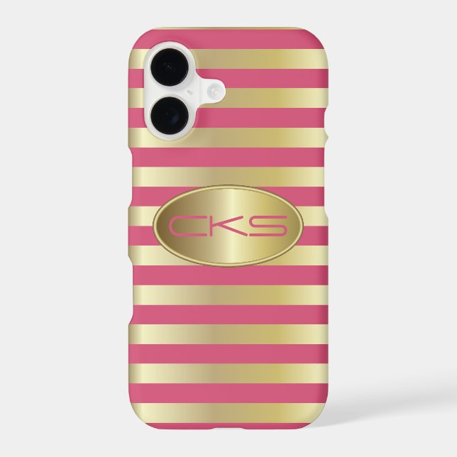 Pink Coral and Gold Stripes | Monogrammed (Back)