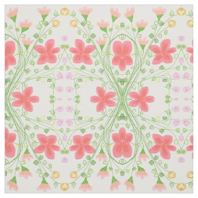 Pink Coral and Peach Flowered Fabric (Swatch)