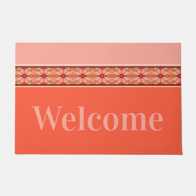 Pink Coral and Peach Welcome Doormat (Front)