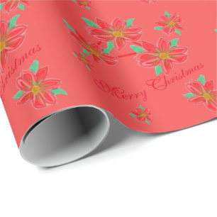 Pink Coral And Red Poinsettias Wrapping Paper