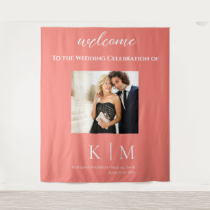 Pink Coral and White-Photo-Wedding- Tapestry