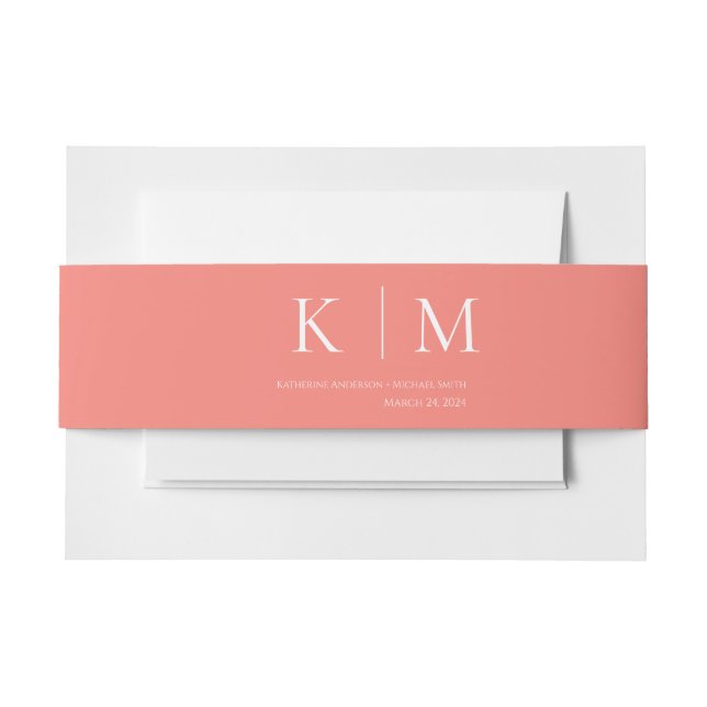Pink Coral and White-Wedding- Invitation Belly Band (Front Example)
