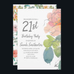 Pink Coral Boho Watercolor Floral 21st Birthday Invitation<br><div class="desc">Beautiful boho-style soft coral and pink watercolor floral and greenery on a white 21st birthday party invitation for women.  The back of this invitation is a coordinating floral pattern.  Contact us for help with customisation or matching products.</div>