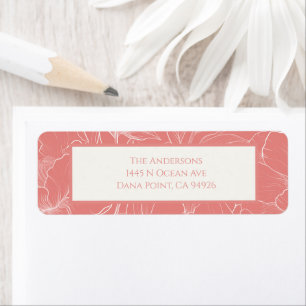 Pink Coral Botanical Minimalist Wedding Return Address Label