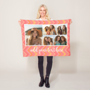 Pink Coral Chevrons Mod Text Photo Collage Fleece Blanket