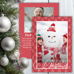 Pink Coral Christmas Tree Holiday Photo Card