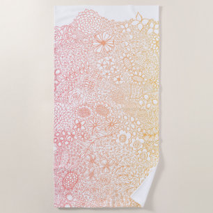 Pink Coral Elegant Artist Illustrated Ombre Beach Towel