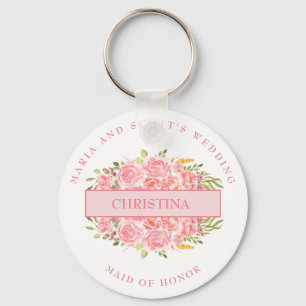 Pink Coral Floral Bridal Party Keychain
