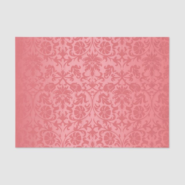 Pink Coral Floral Damask Tissue Paper (Front)