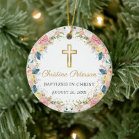 Pink Coral Floral Girl Baptism Gold Gross Photo