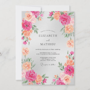 Pink Coral Floral Romance Wedding Invitation