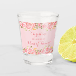 Pink Coral Floral Wedding Party Shot Glass