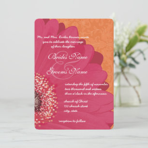 Pink Coral Gerber Daisy Wedding Invitation