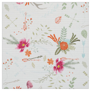 Pink Coral Green Rustic Floral Pattern Fabric