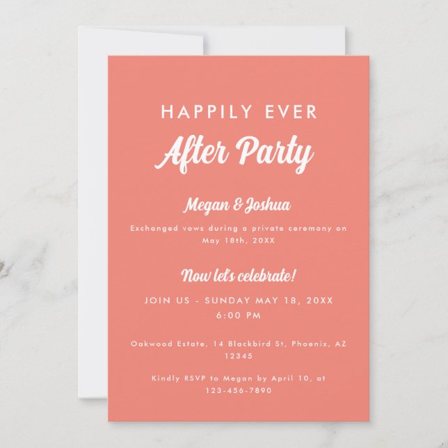 Pink Coral Happily Ever After Party Wedding  Invitation (Front)