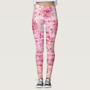 Pink Coral Heritage Vintage rose Floral Pattern Leggings