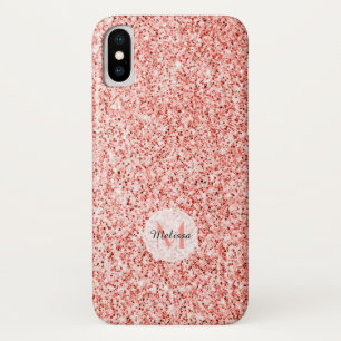 Pink coral light pastel sparkles bling Monogram iPhone X Case