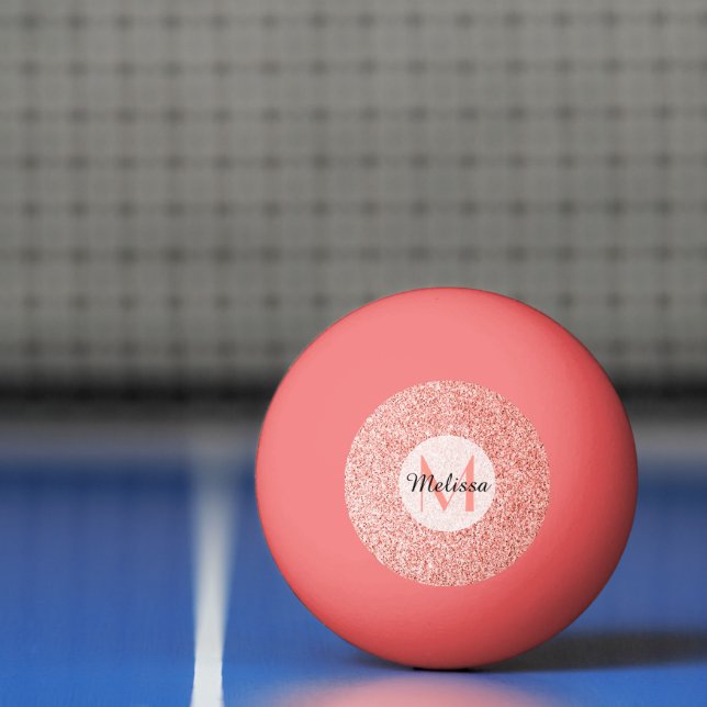 Pink coral light pastel sparkles bling Monogram Ping Pong Ball (Net)