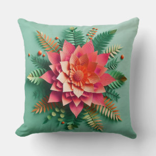 🌸 Pink Coral Paper Flower Room Decor Accent 🌸 Cushion