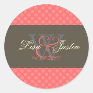 Pink Coral Polka Dots monogram DIY colours Classic Round Sticker