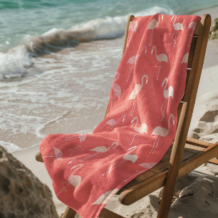 Pink Coral Red Flamingo Pattern Personalised Beach Towel