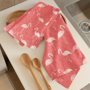 Pink Coral Red Flamingo Pattern Personalised Tea Towel