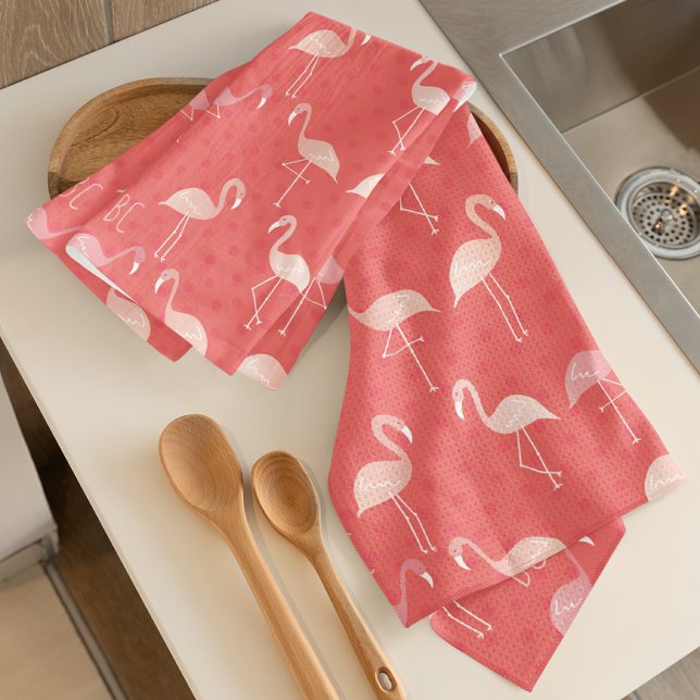 Pink Coral Red Flamingo Pattern Personalised Tea Towel (Creator Uploaded)