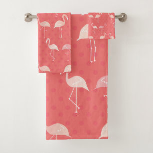 Pink Coral Red Flamingo Seamless Pattern Bath Towel Set