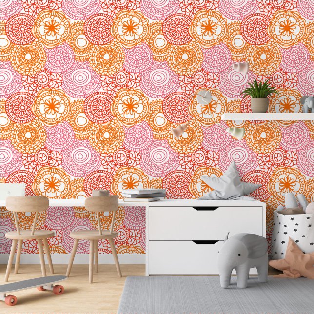 Pink Coral Red Orange White Floral Art Pattern Wallpaper (Creator Uploaded)