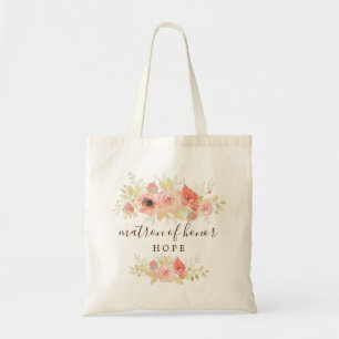 Pink Coral Rose and Gold Floral Matron of Honour Tote Bag