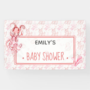 Pink & Coral Sea Life Octopus Baby Shower   Girl Banner