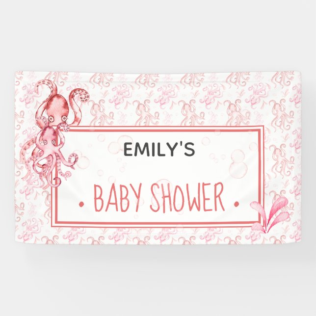 Pink & Coral Sea Life Octopus Baby Shower | Girl Banner (Horizontal)