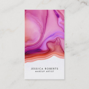 Pink Coral Watercolor Agate Makeup Artist Business Card