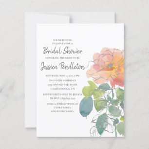 Pink Coral Watercolor Floral Boho Bridal Shower Invitation