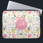 Pink Coral Watercolor Floral Pattern Monogram Name Laptop Sleeve<br><div class="desc">Romantic chic feminine laptop sleeve with spring watercolor pale blush pink, coral, yellow, blue, and green hand painted blooms and foliage. Personalise it with your monogram and name in an elegant editable script calligraphy typeface! Could be a pretty custom birthday gift for your girlfriend / wife / mother / sister....</div>
