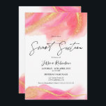 Pink coral watercolor gold glitter photo Sweet 16 Invitation<br><div class="desc">Pink coral watercolor gold glitter photo Sweet 16 birthday party ,  with a chic script calligraphy . Add your photo at the back. Contact me to change the main top font.</div>