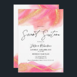 Pink coral watercolor gold glitter photo Sweet 16 Invitation<br><div class="desc">Pink coral watercolor gold glitter photo Sweet 16 birthday party ,  with a chic script calligraphy . Add your photo at the back. Contact me to change the main top font.</div>