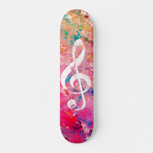 Pink Coral Watercolor Paint Music Note Treble Clef Skateboard