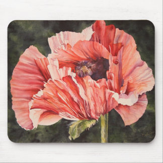 Pink Corn Poppy Botanical Floral Computer Mousepad