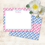 Pink & Cornflower Blue Preppy Gingham Stationery Card<br><div class="desc">This design features space for a name on a preppy gingham pattern background. Click the customise button if you would like to move/scale the images and further modify the text! Variations of this design, additional colours, as well as coordinating products are available in our shop, zazzle.com/store/doodlelulu. Contact us if you...</div>