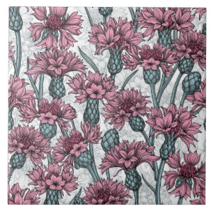 Pink cornflowers ceramic tile