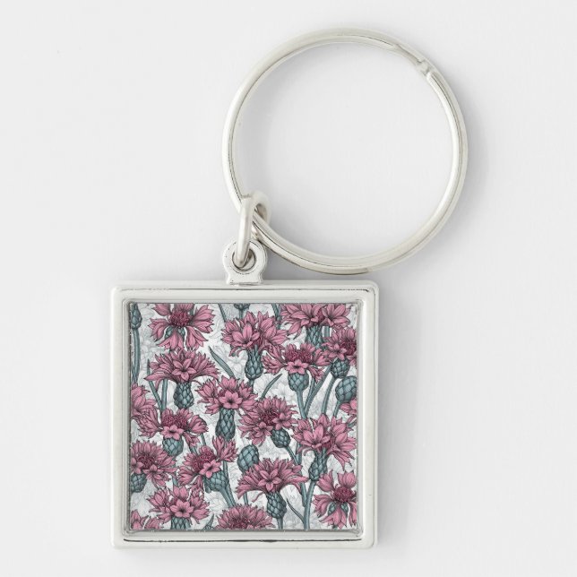 Pink cornflowers key ring (Front)